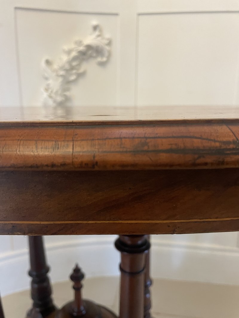 Antique Victorian Quality Inlaid Burr Walnut Oval Centre Table - Image 12